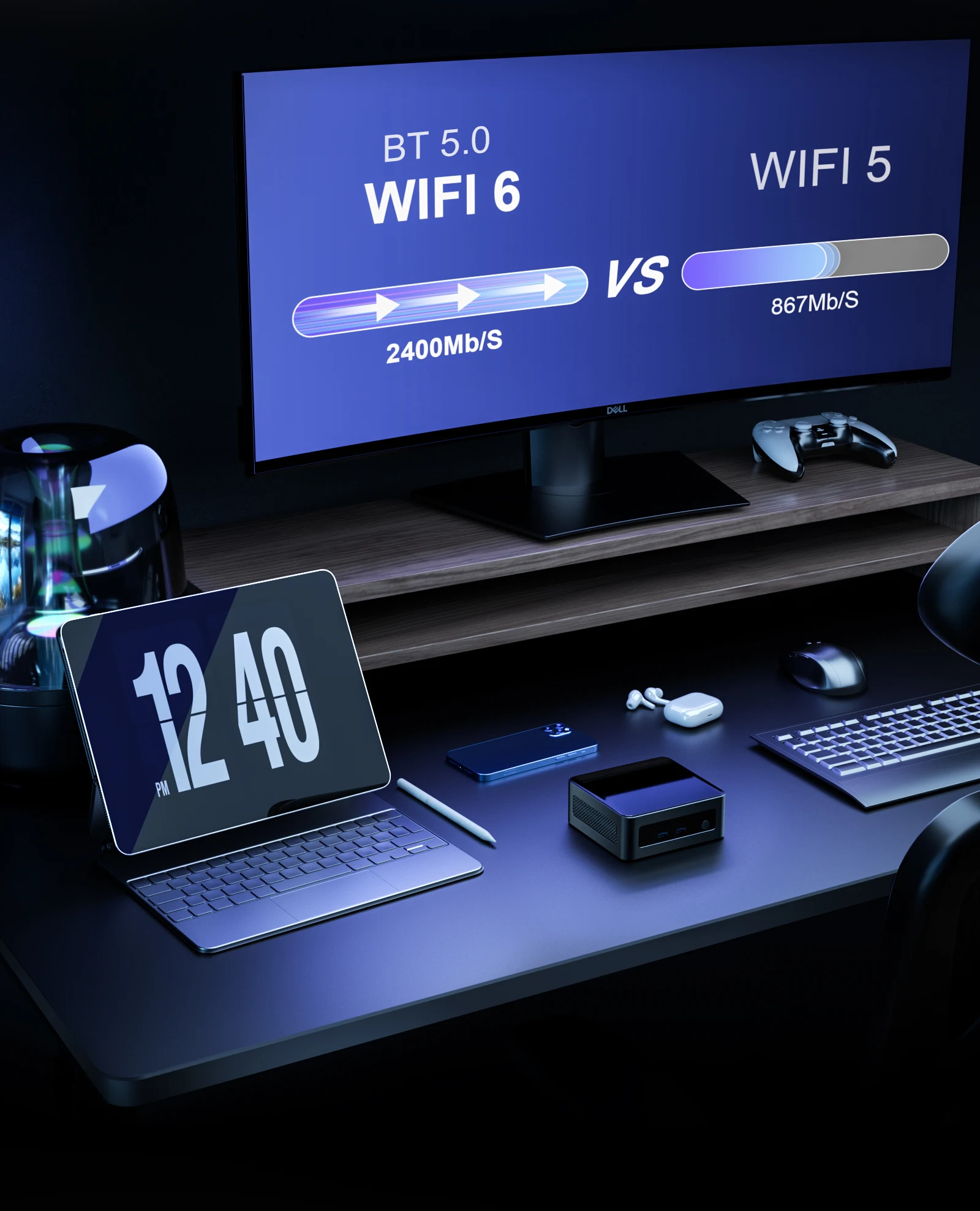 Chatreey AN2P 미니 PC는 WiFi 6를 탑재하여 최대 9.6Gbps의 속도를 지원하며, WiFi 5에 비해 더 빠른 속도와 향상된 네트워크 성능을 제공합니다.